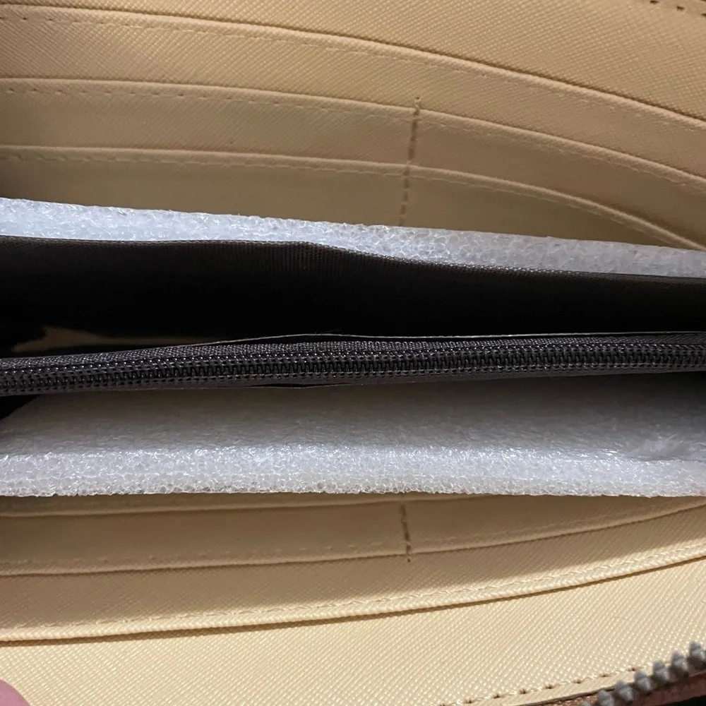 Brown Faux Leather Zip Around Wristlet Clutch NWT